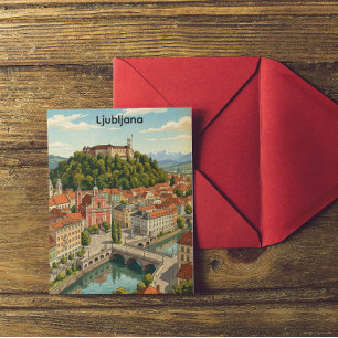 Postal Vista de la ciudad de Ljubljana Eslovenia vintage 