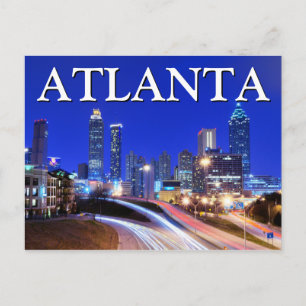 Postal Vista de la ciudad de noche   Atlanta, Georgia