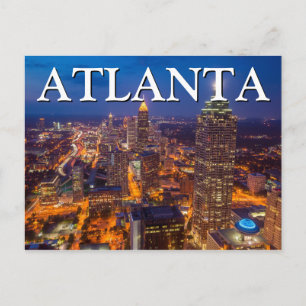 Postal Vista de la ciudad de noche   Atlanta, Georgia
