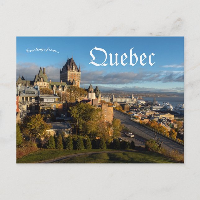 Postal Vista de la ciudad de Quebec, Quebec, Canadá (Anverso)