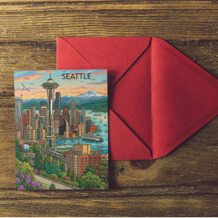 Postal Vista de la ciudad de Seattle, Washington, de viaj