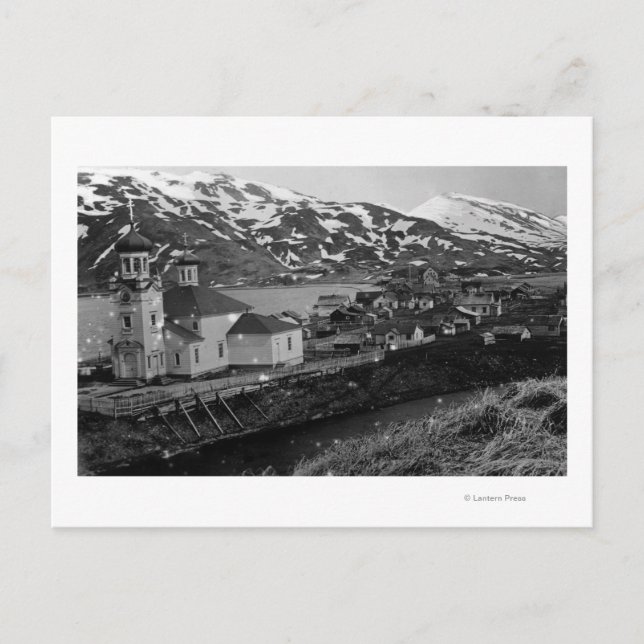 Postal Vista de la ciudad de Unalaska, Fotografía de Alas (Anverso)