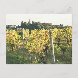 Postal Vista de la ciudad toscana y del viñedo de Chianti