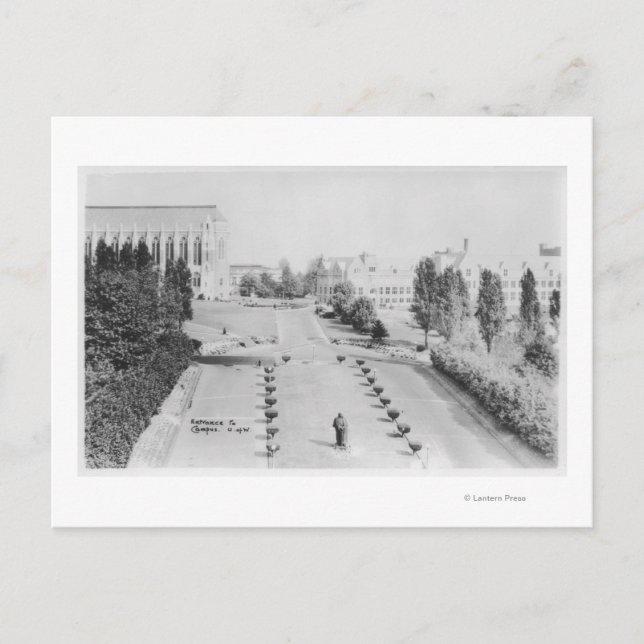 Postal Vista de la entrada al campus de la Universidad de (Anverso)