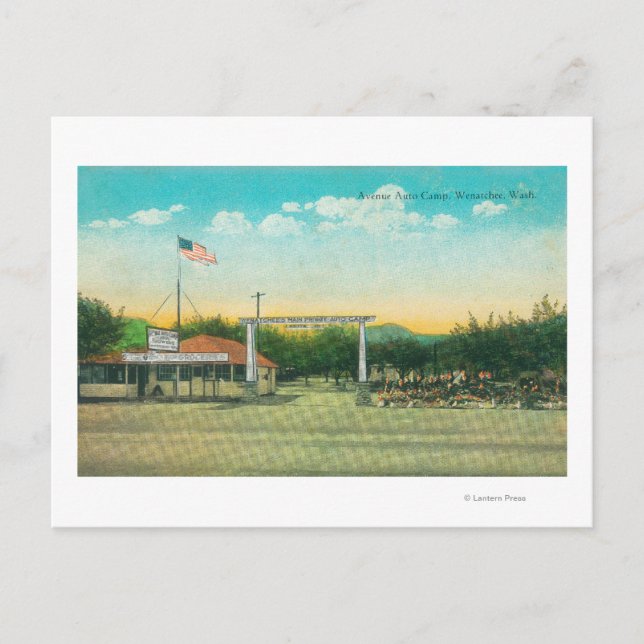 Postal Vista de la entrada del Auto Camp de la Avenida (Anverso)