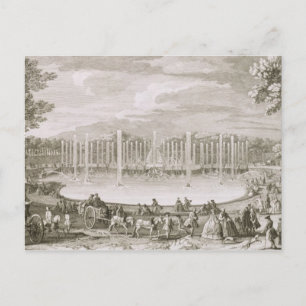 Postal Vista de la fuente de Neptuno, Versalles (engra