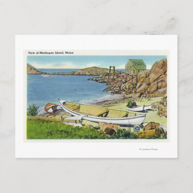 Postal Vista de la isla de Monhegan, escena de la playa (Anverso)