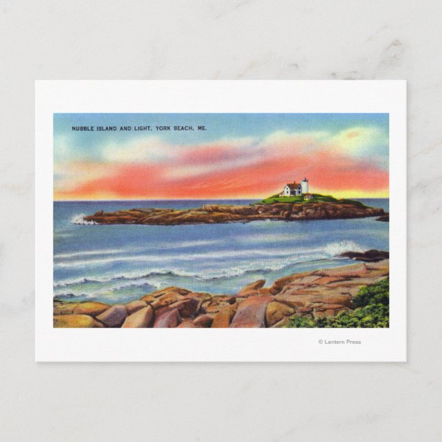 Postal Vista de la isla Nubble y el faro (Anverso)