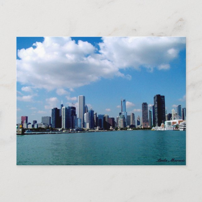 Postal Vista de la línea aérea de Chicago desde el muelle (Anverso)