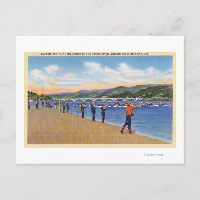 Postal Vista de la pesca de salmón por pescadores (Anverso)