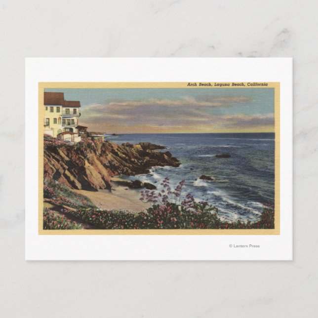 Postal Vista de la playa Arch con flores (Anverso)