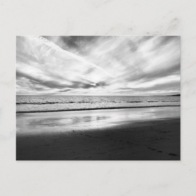 Postal Vista de la playa en blanco y negro (Anverso)