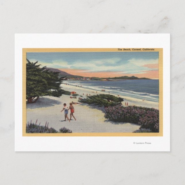 Postal Vista de la playa, Sunbathers Walking (Anverso)