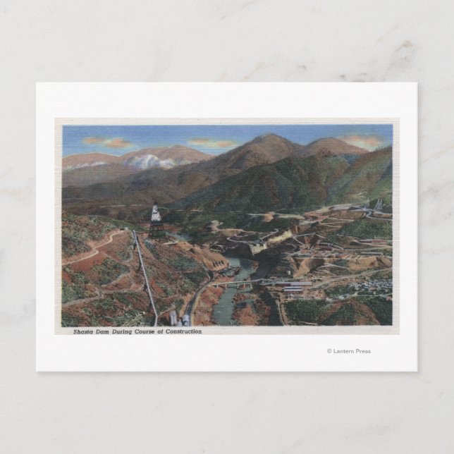 Postal Vista de la represa durante la construcción (Anverso)