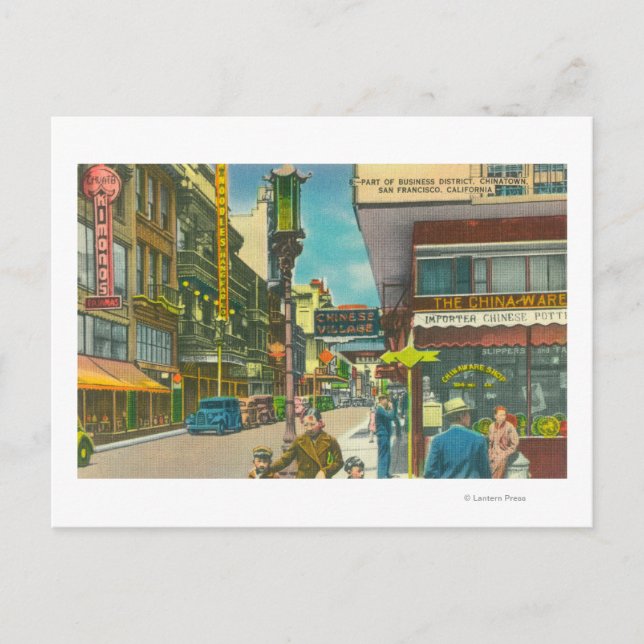 Postal Vista de la Sección de Negocios de Chinatown (Anverso)