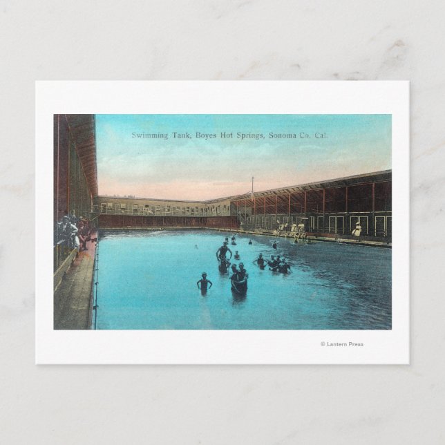 Postal Vista de las aguas termales de Swimming TankBoyes, (Anverso)