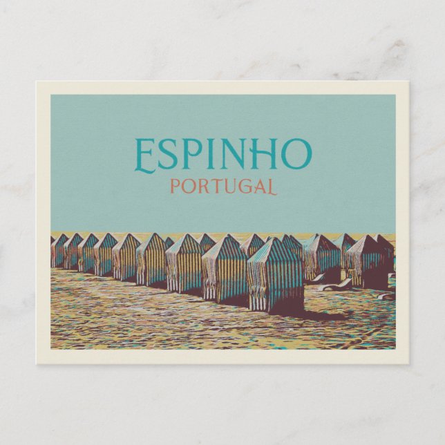 Postal Vista de las cabinas de playa de Espinho , Portuga (Anverso)