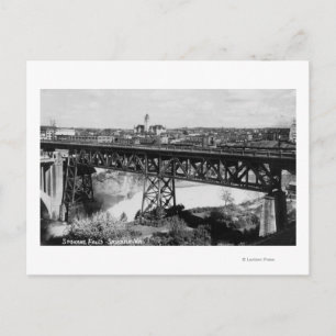 Postal Vista de las cataratas de Spokane y el puente