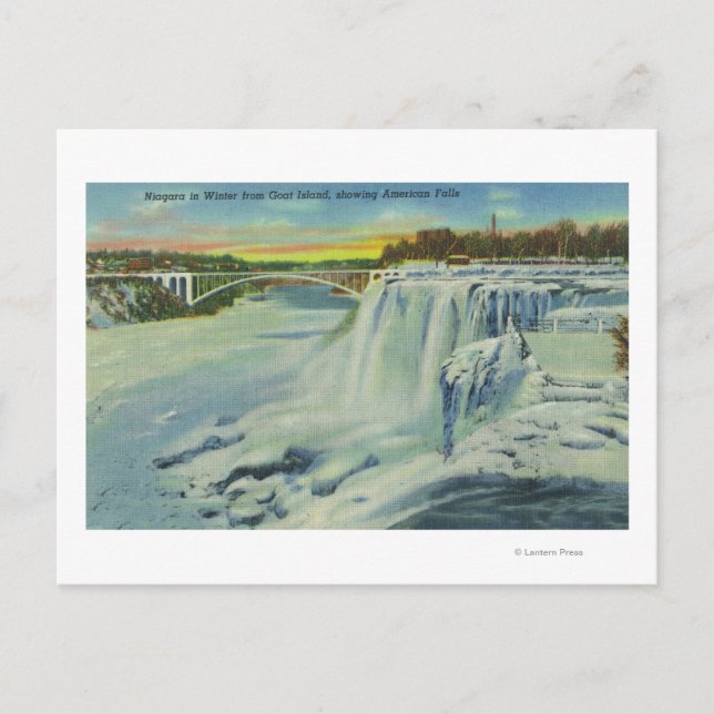 Postal Vista de las cataratas norteamericanas en invierno (Anverso)