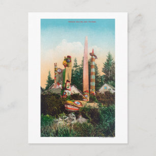 Postal Vista de las tumbas y los Totempoles indios