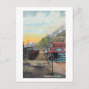 Postal Vista de los autobuses de Broadway y Railroad Skag