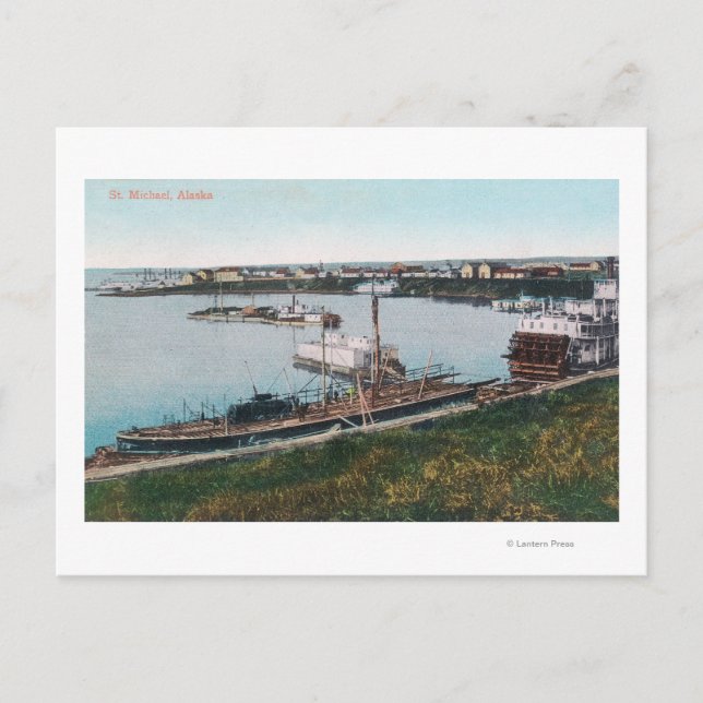 Postal Vista de los barcos en DockSt. Michael, AK (Anverso)