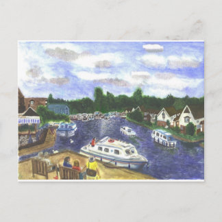 Postal Vista de los Broads de Norfolk del puente Wroxham