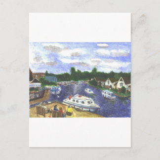 Postal Vista de los Broads de Norfolk del puente Wroxham