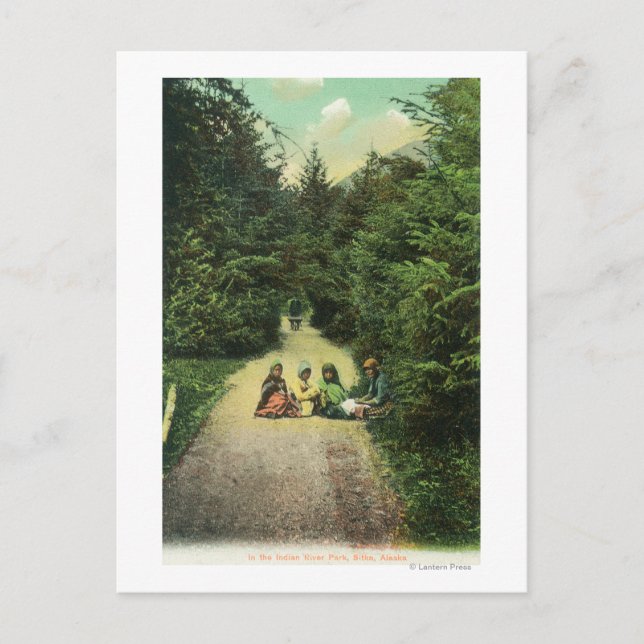 Postal Vista de los nativos en el Parque del Río Indio (Anverso)