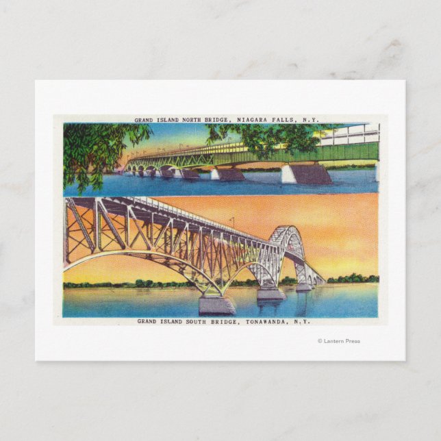 Postal Vista de los puentes norte y sur de Grand Island (Anverso)