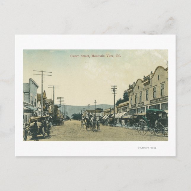 Postal Vista de los transportes por caballos en la calle  (Anverso)