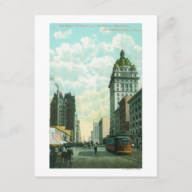 Postal Vista de Market St cerca de 3er y Kearny (Anverso)