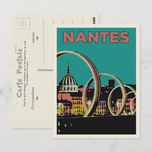 Postal Vista de Nantes France de la ciudad por la noche