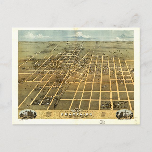 Postal Vista de ojos de pájaro de Champaign Illinois (186 (Anverso)
