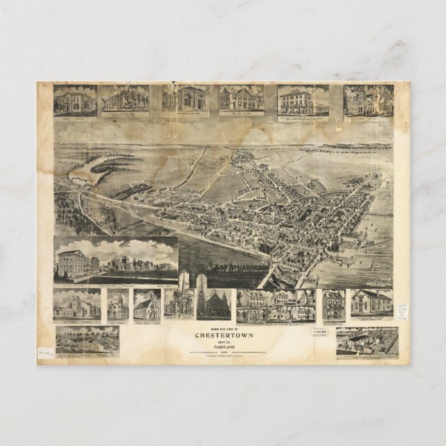 Postal Vista de ojos de pájaro de Chestertown, Maryland ( (Anverso)