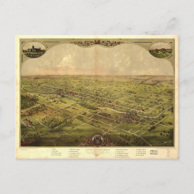 Postal Vista de ojos de pájaro de Lansing, Michigan (1866 (Anverso)