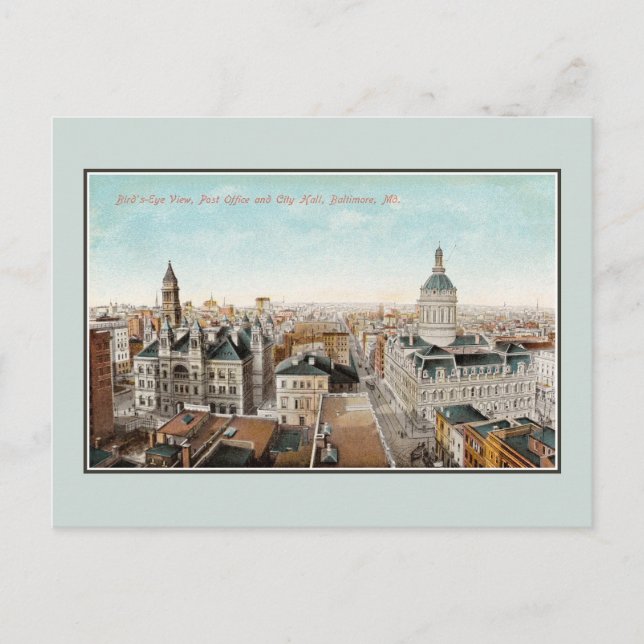 Postal Vista de pájaro de los años 1900 Baltimore MD (Anverso)