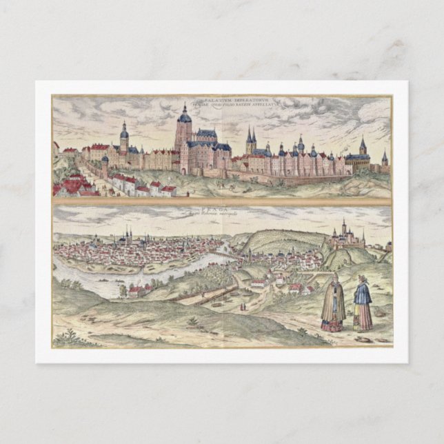 Postal Vista de Praga que muestra (arriba) el Palacio Imp (Anverso)