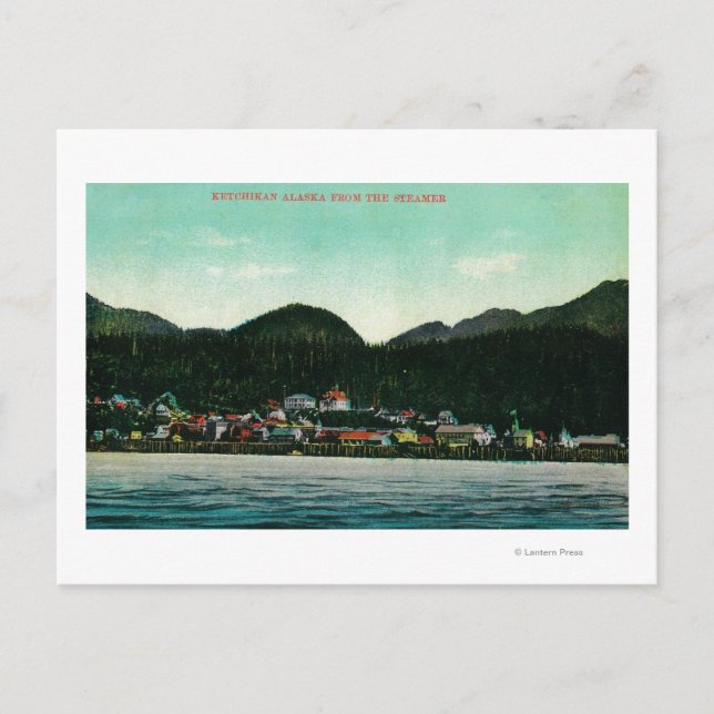 Postal Vista de pueblo de Ketchikan, Alaska desde Steamer (Anverso)