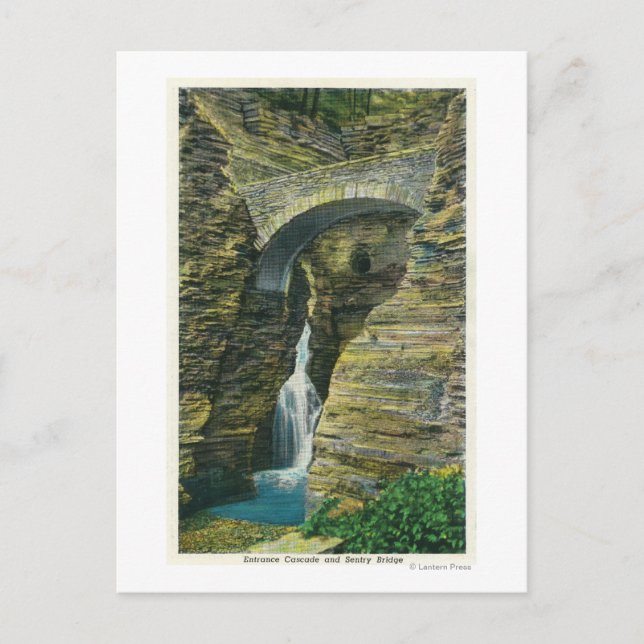 Postal Vista de puente de entrada en cascada y entrada (Anverso)