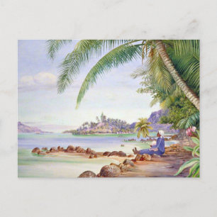Postal Vista de Round Island, pintura de Marianne North,
