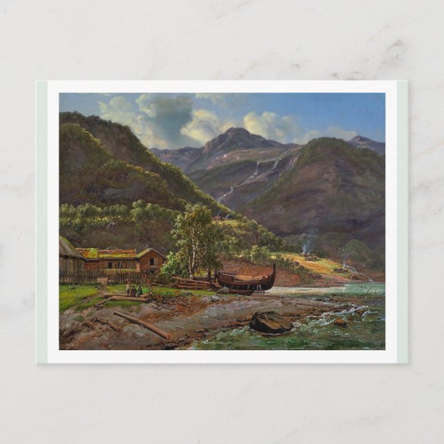 Postal Vista de Skjolden en Lyster, Noruega 1843 JCC Dahl (Anverso)