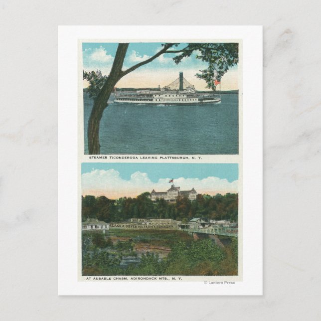 Postal Vista de Ticonderoga Steamer y Ausable Chasm (Anverso)