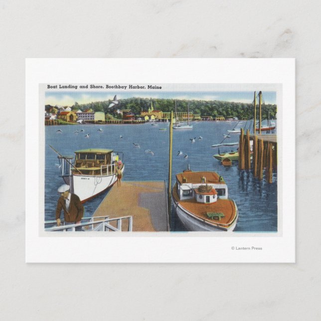 Postal Vista de un aterrizaje de barcos y la costa (Anverso)