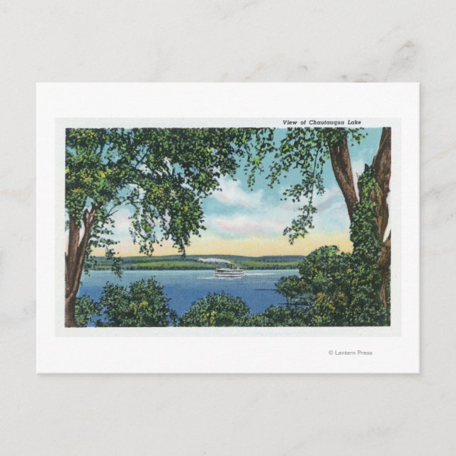 Postal Vista de un barco de vapor en el lago (Anverso)