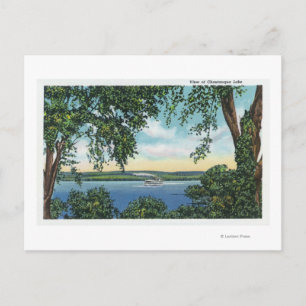 Postal Vista de un barco de vapor en el lago