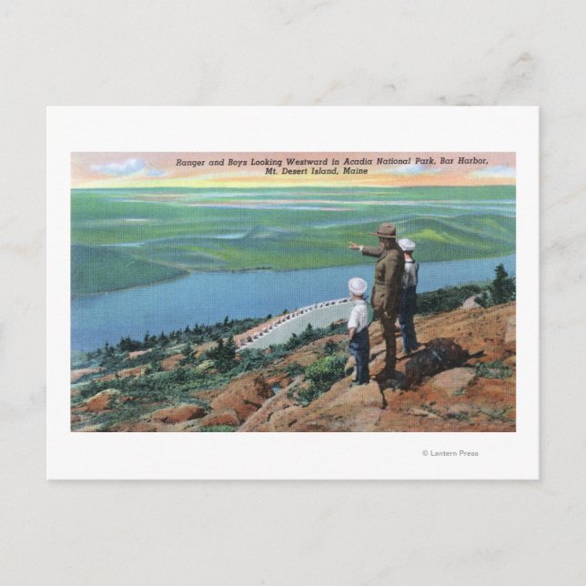 Postal Vista de un ranger de un parque y niños mirando ha (Anverso)