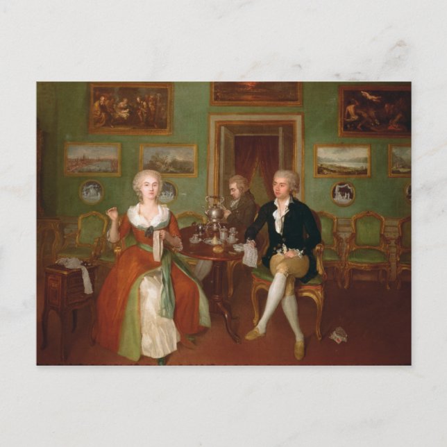 Postal Vista de un salón, 1780 (Anverso)