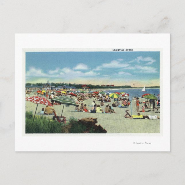 Postal Vista de una concurrida playa de Craigville (Anverso)