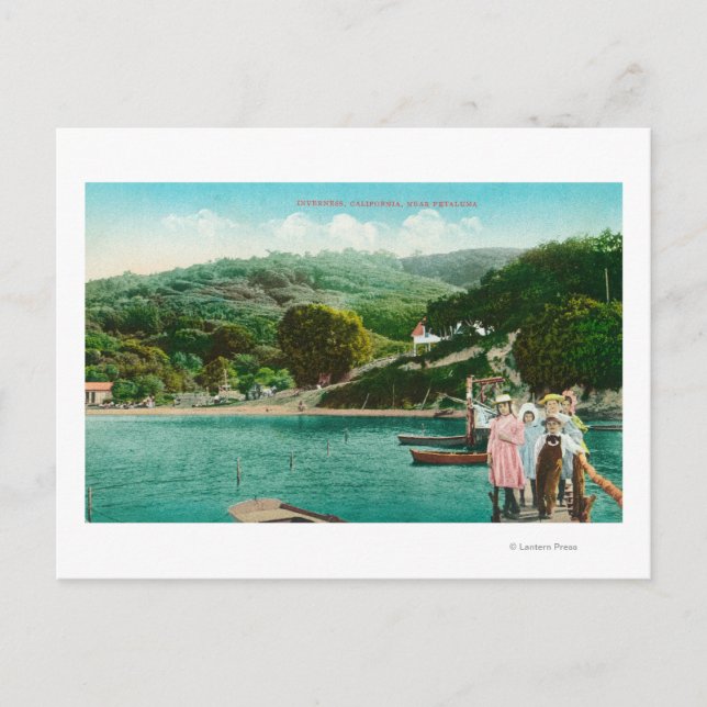 Postal Vista de una familia en el lago DockInverness, CA (Anverso)